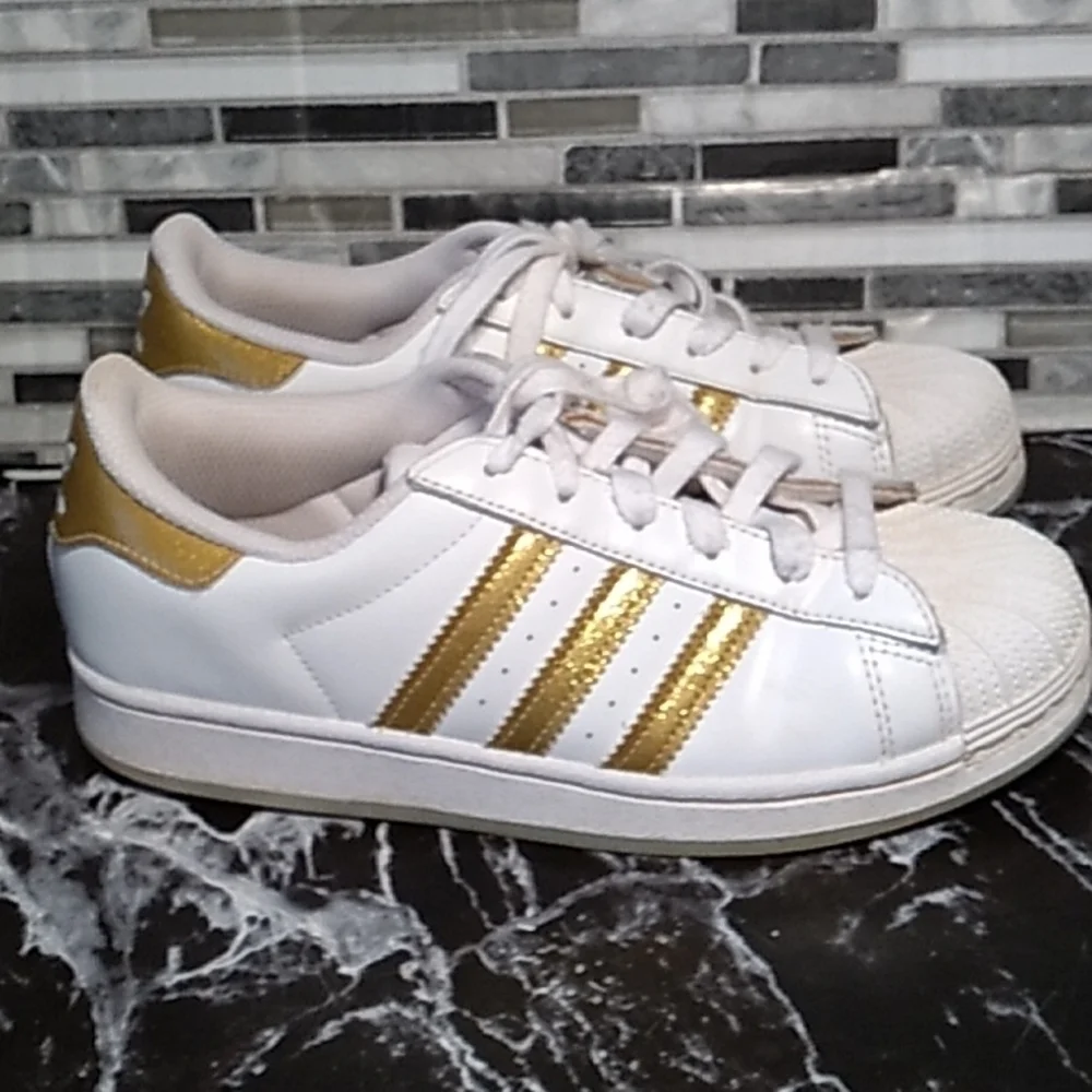 Adidas 3 white gold glitter bottoms